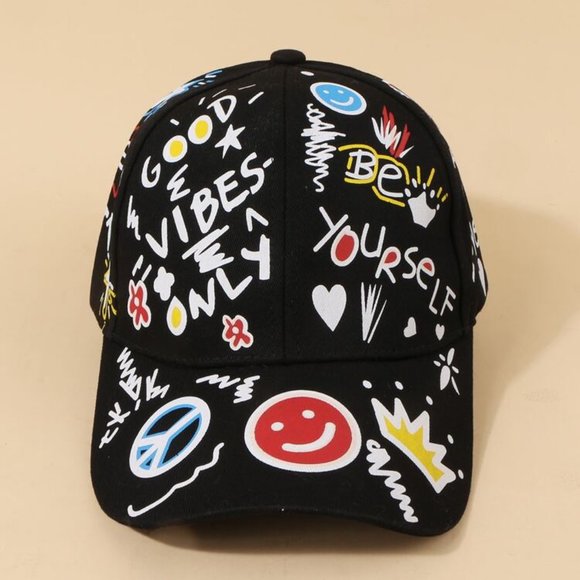 NEW "GOOD VIBES" ADJUSTABLE BASEBALL CAP (BLACK/MULTI) / ***2 CAPS FOR $25*** - Picture 2 of 10